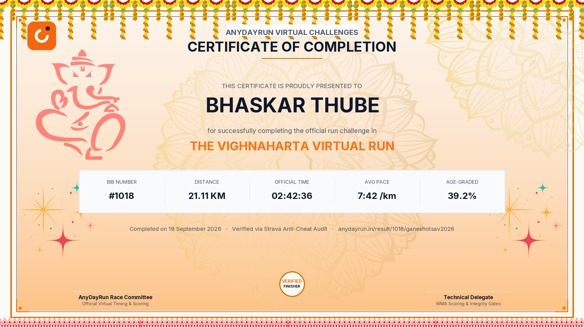 Finisher Certificate