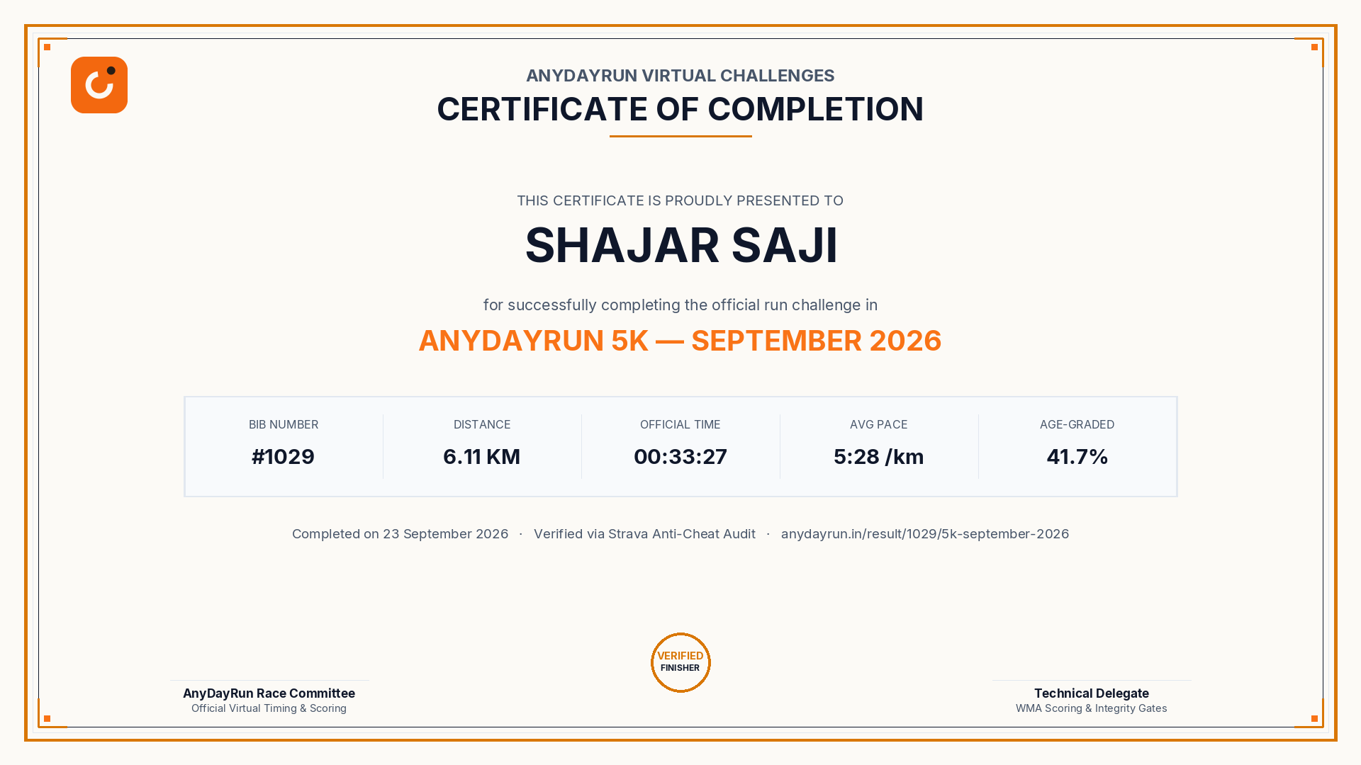 Finisher Certificate