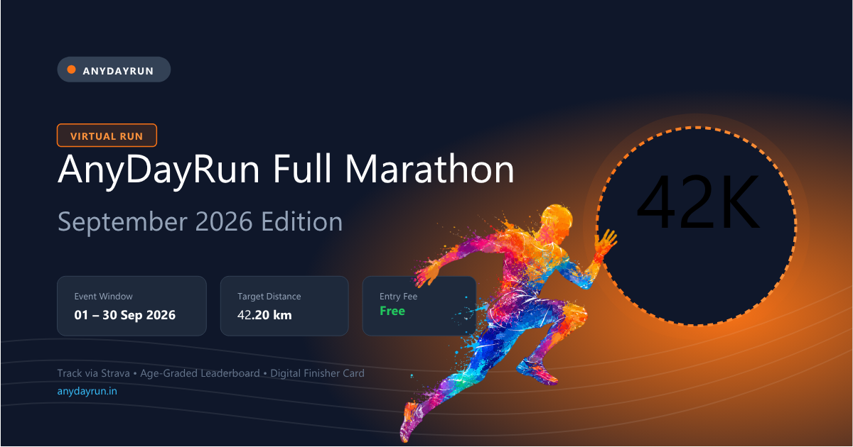 AnyDayRun September Full Marathon virtual run challenge India banner